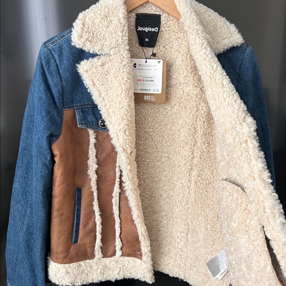 Desigual Daniela Sherpa Lined Denim & Faux Suede Patchwork Jacket EU Size 36 NWT - Picture 10 of 16